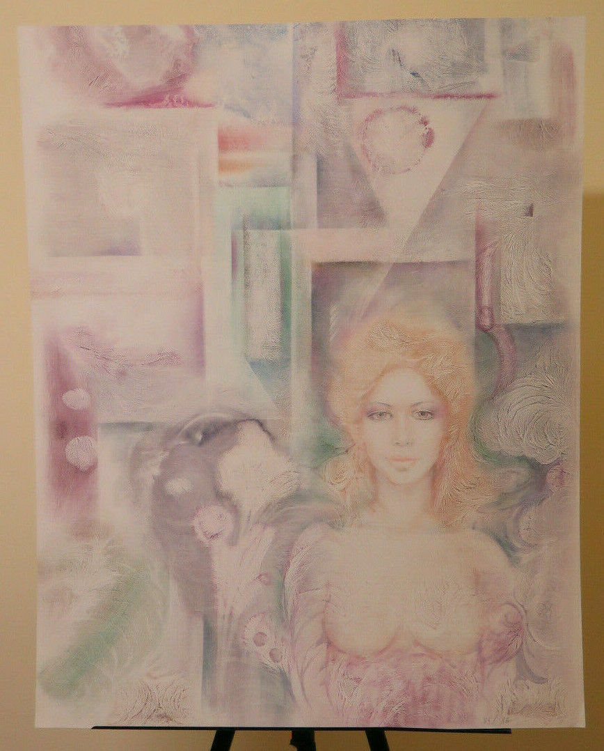 63x79 cm PAINTING NUDE FEMALE PORTRAIT PAINTED WITH VINTAGE FROST TECHNIQUE P33.5