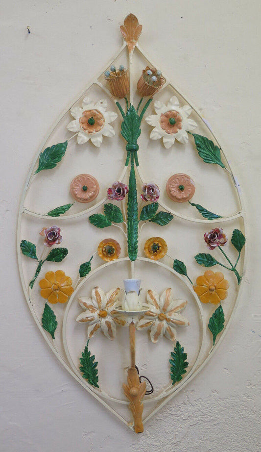 APPLIQUE DA PARETE LAMPADA A MURO VINTAGE IN FERRO BATTUTO STILE FLOREALE CH-11