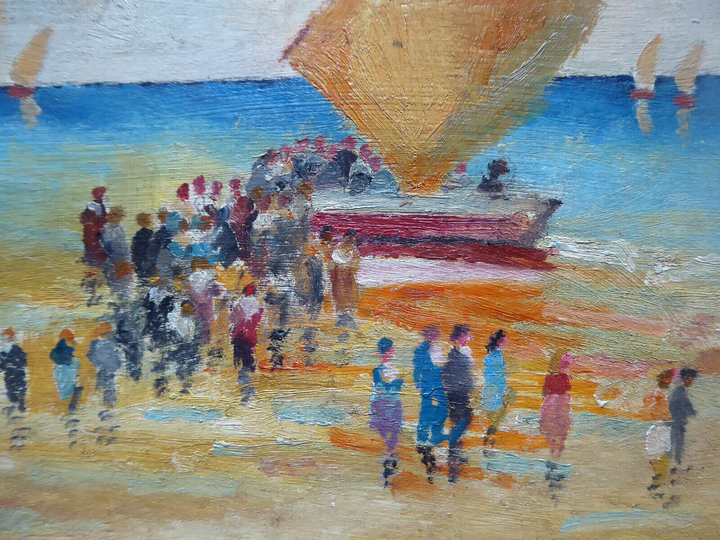 SMALL SIZE OIL PAINTING VNTAGE MARINA SEA SKETCH SPAIN SIGNED MD2 