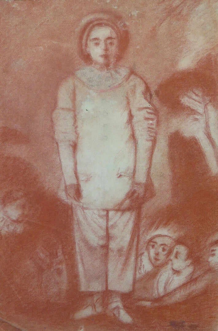 GRANDE DISEGNO ANTICO ISPIRATO WATTEAU PIERROT Pierre Duteurtre detto DUT BM53.1