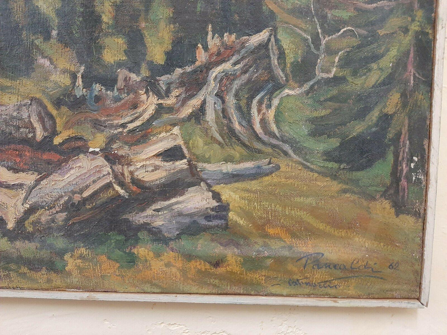 QUADRO OLIO TELA PAESAGGIO MONTAGNE DOLOMITI CATINACCIO Rosengarten DIPINTO P27 - Belbello Antiques