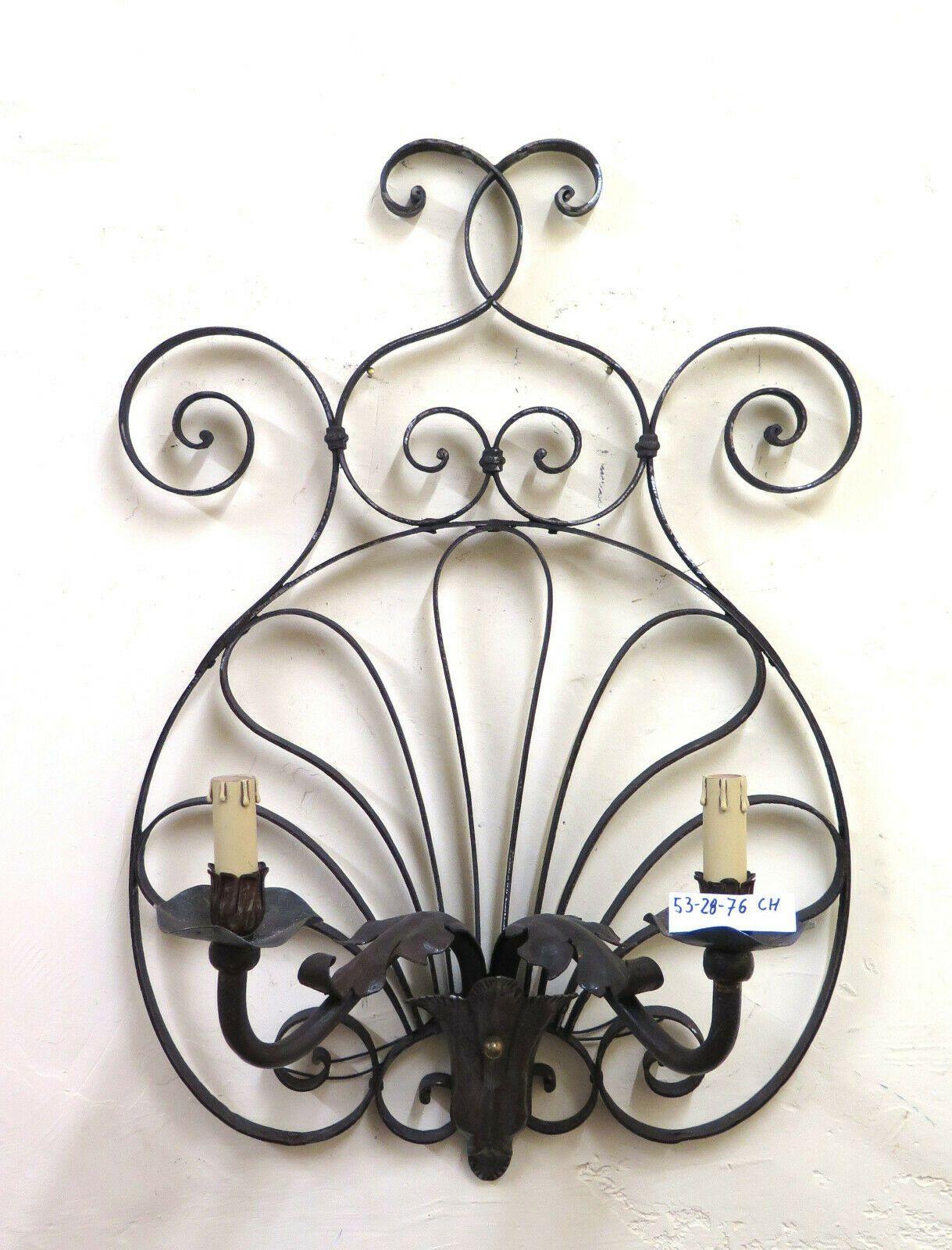 GRANDE APPLIQUE VINTAGE IN FERRO BATTUTO FORGIATO A MANO ARTIGINALE LAMPADA CH - Belbello Antiques