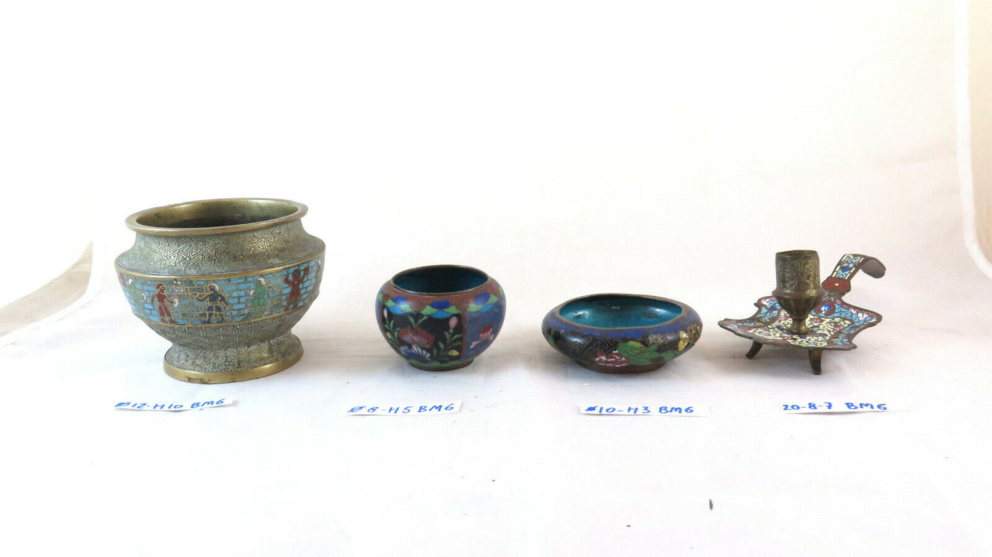 COLLEZIONE DI CLOISONNÉ ANTICHI VASETTI PORTACANDELA COPPE CINA CLOISONE BM6