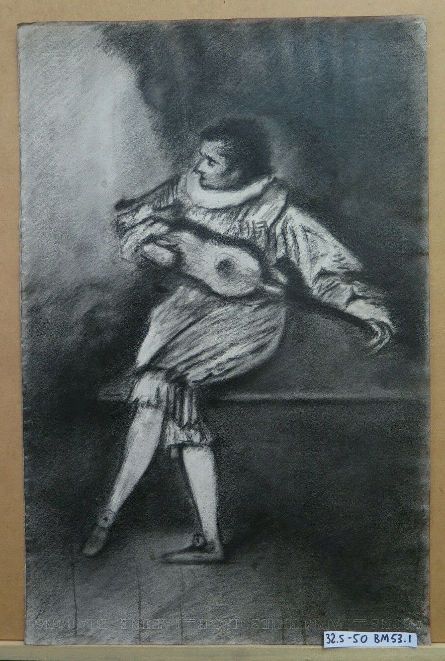 FIGURA DI MUSICO QUADRO ANTICO CARBONCINO PITTORE Pierre Duteurtre DUT BM53.1