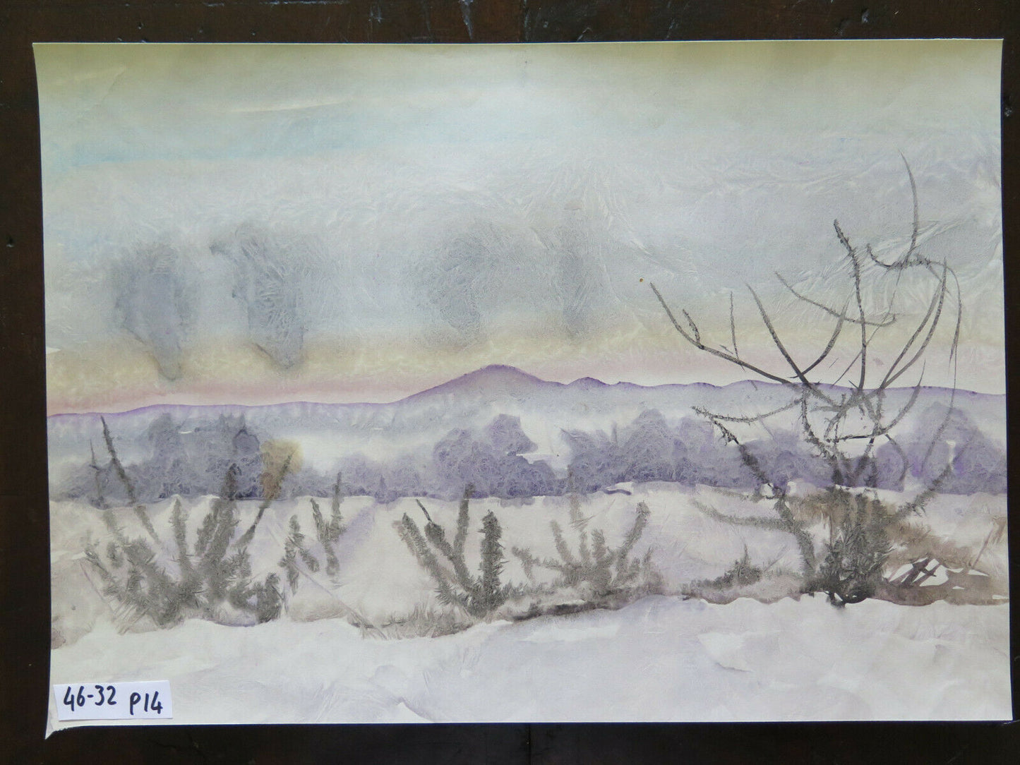 46x32 cm PAINTING WATERCOLOR ON TECHNICAL PAPER FROST WINTER LANDSCAPE P14