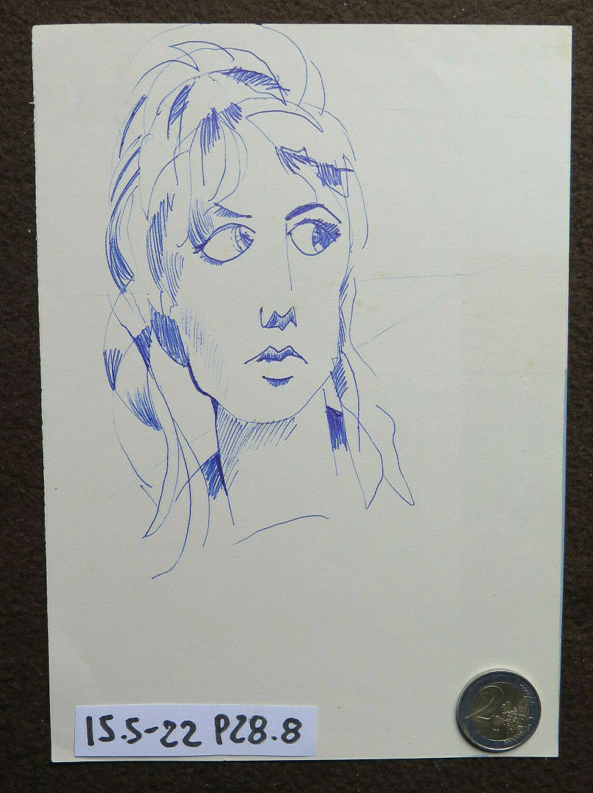 VINTAGE DRAWING FEMALE PORTRAIT PEN ON PAPER WORK BY ARTIST PANCALDI P28.8