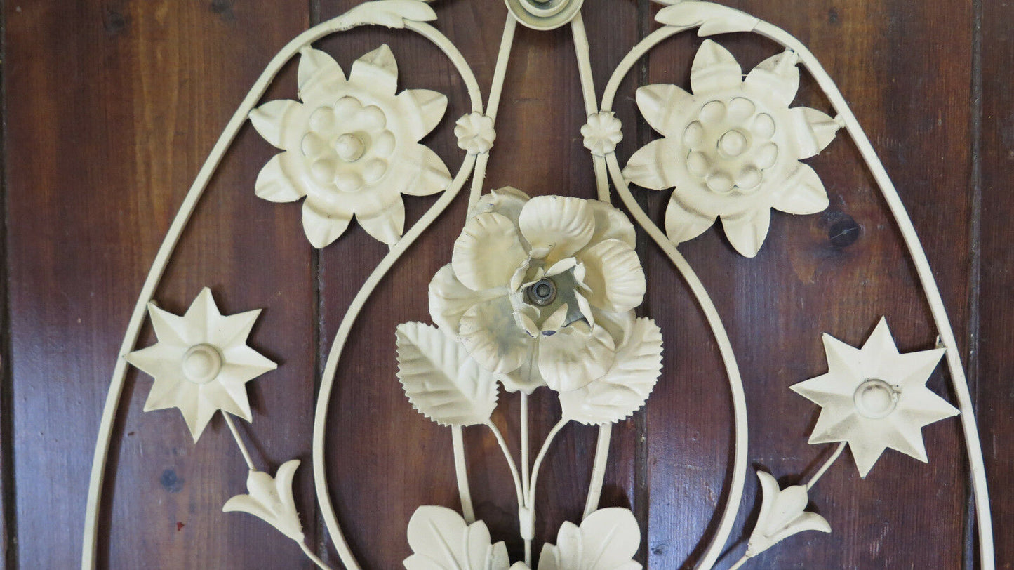 VINTAGE FLORAL STYLE WALL LIGHT IN WROUGHT IRON HANDMADE MID 900 CH-7