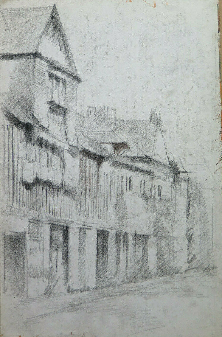 ANTIQUE DRAWING LARGE SIZE VIEW OF FRANCE Pierre Eugène Duteurtre DUT BM53.1 