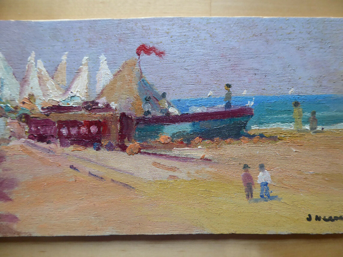 DIPINTO OLIO TAVOLA MARINA MARE PAESAGGIO SPAGNA FIRMATO QUADRO VINTAGE MD1