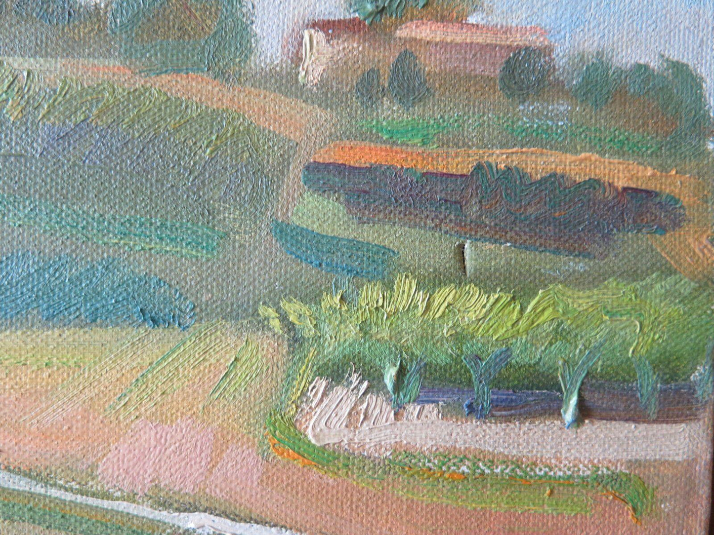 PAESAGGIO CAMPAGNA DIPINTO OLIO SU TELA DAL MAESTRO PITTORE PANCALDI VINTAGE P22 - Belbello Antiques