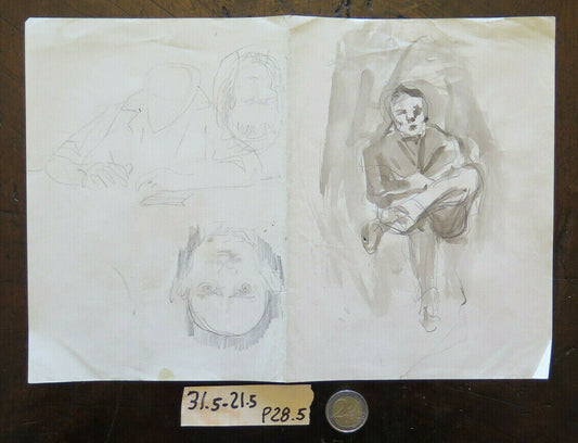 DISEGNO ANTICO STUDIO PREPARATORIO PER FIGURE UMANE BOZZETTO ORIGINALE P28.5