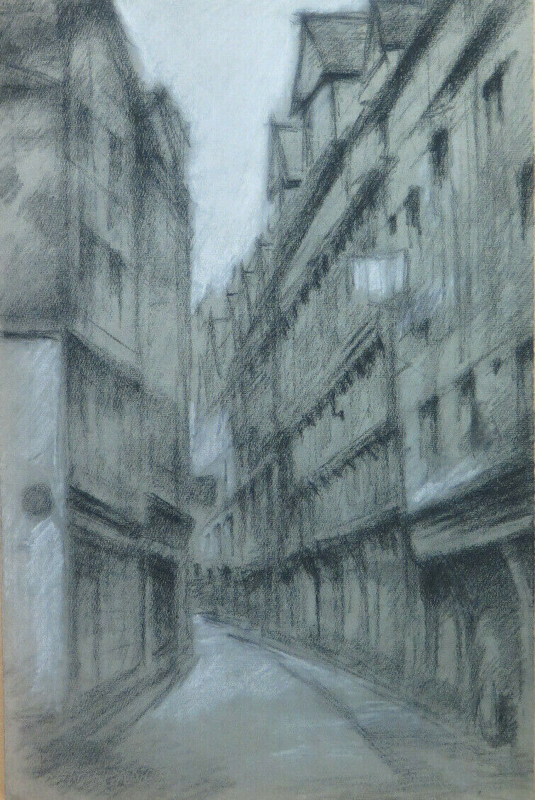 ANTICO DISEGNO QUADRO VEDUTA CITTÀ FRANCIA ARTE Pierre Duteurtre DUT BM53.1