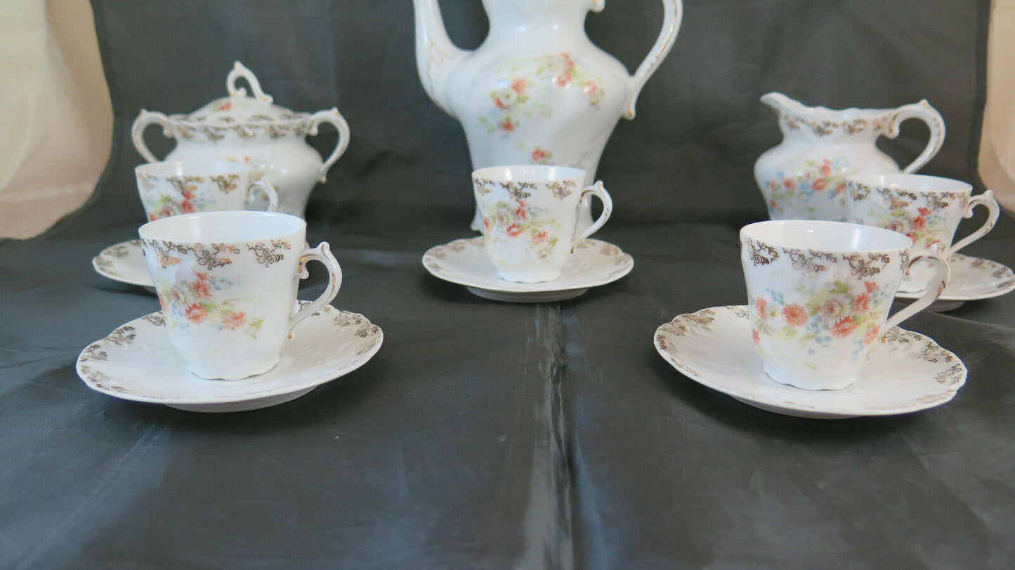 ANTIQUE COFFEE SERVICE WEIMAR GERMANY CUPS SAUCERS SUGAR BOWL BM48 