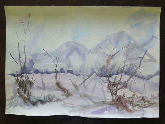 50x36 cm PAINTING WINTER LANDSCAPE VINTAGE PAINTING WATERCOLOR FROST TECHNIQUE P14