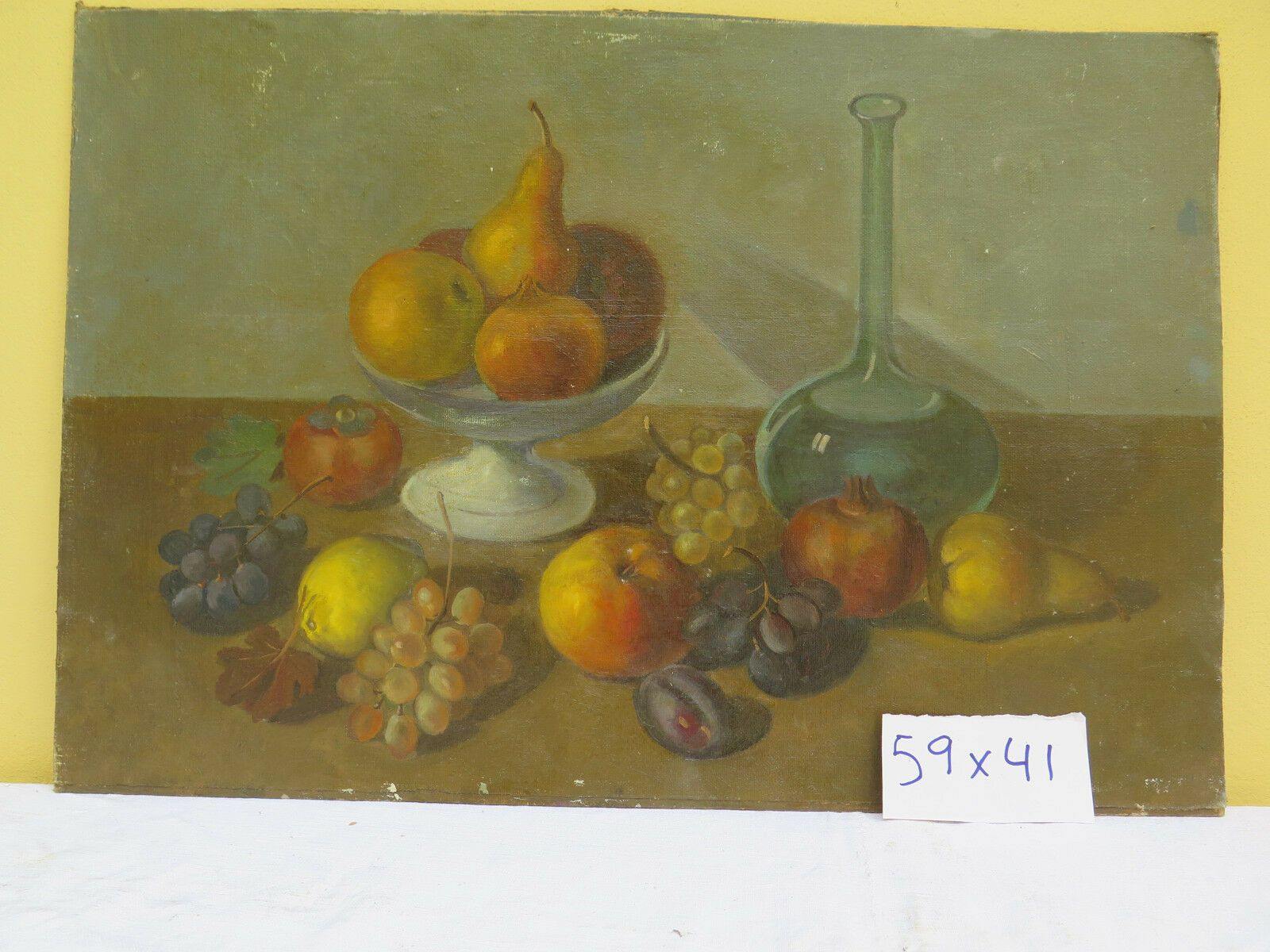 ANTICO DIPINTO AD OLIO SU TAVOLA NATURA MORTA FRUTTA SUL TAVOLO ORIGINALE - Belbello Antiques