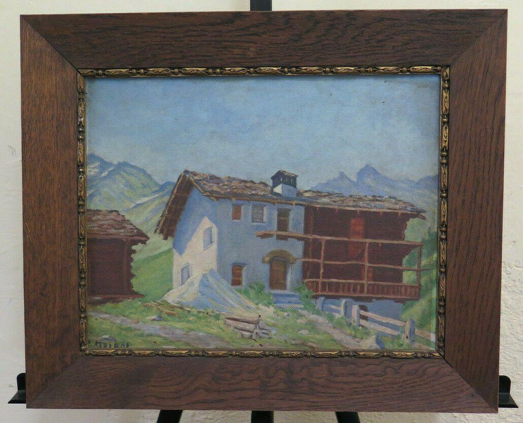 QUADRO ANTICO BAITA DI MONTAGNA PAESAGGIO ALPI ALPINO FIRMATO MAIGOT BM46 - Belbello Antiques