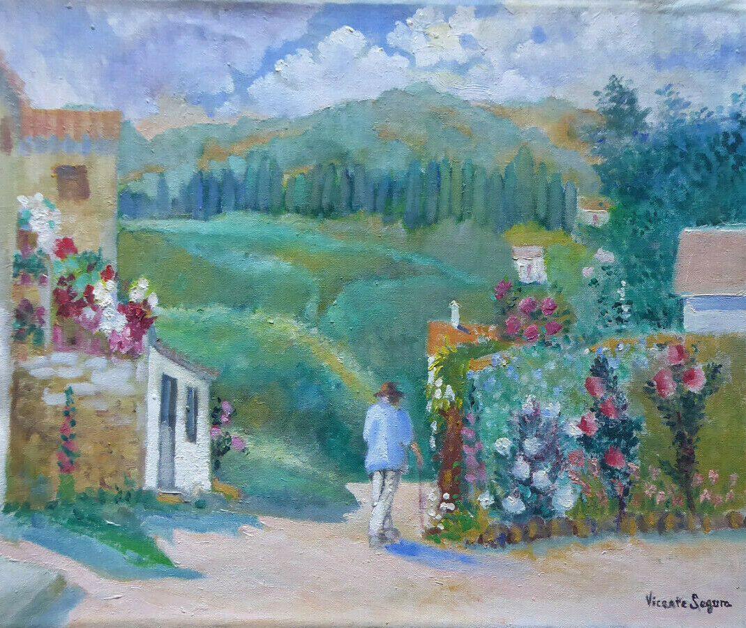 VECCHIO DIPINTO IN STILE IMPRESSIONISTA PAESAGGIO PRIMAVERA FIRMATO SEGURA MD3 - Belbello Antiques