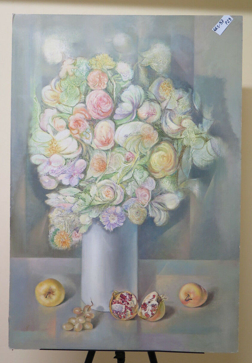 MODERN 80'S PAINTING MIXED TECHNIQUE PAINTING ON POMEGRANATE FRUIT TABLE P29