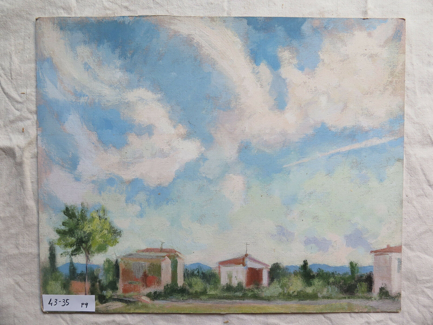 PAESAGGIO DI CAMPAGNA IN PRIMAVERA QUADRO MODERNO 1960 DIPINTO OLIO SU TAVOLA p9