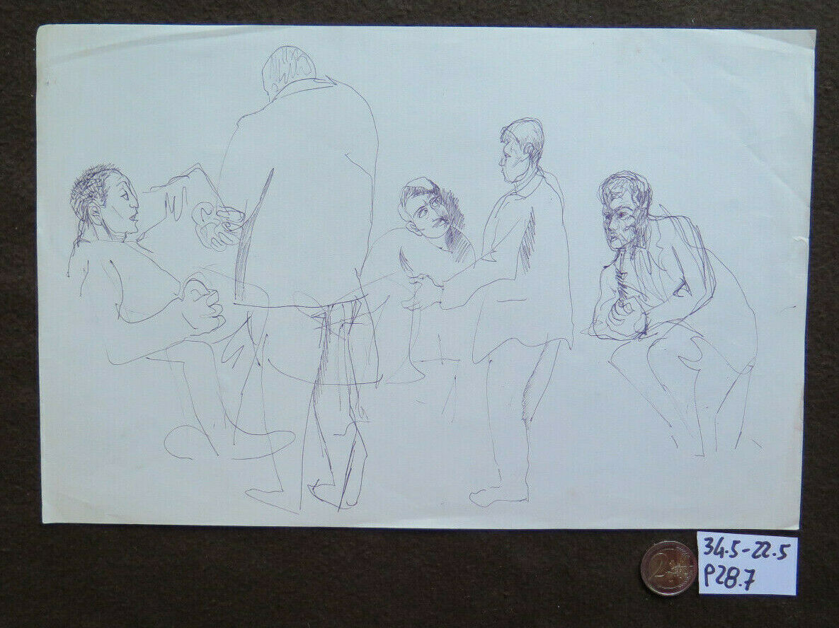 OLD SKETCH DRAWING ON STUDIO PAPER FOR VINTAGE MALE FIGURES P28.7