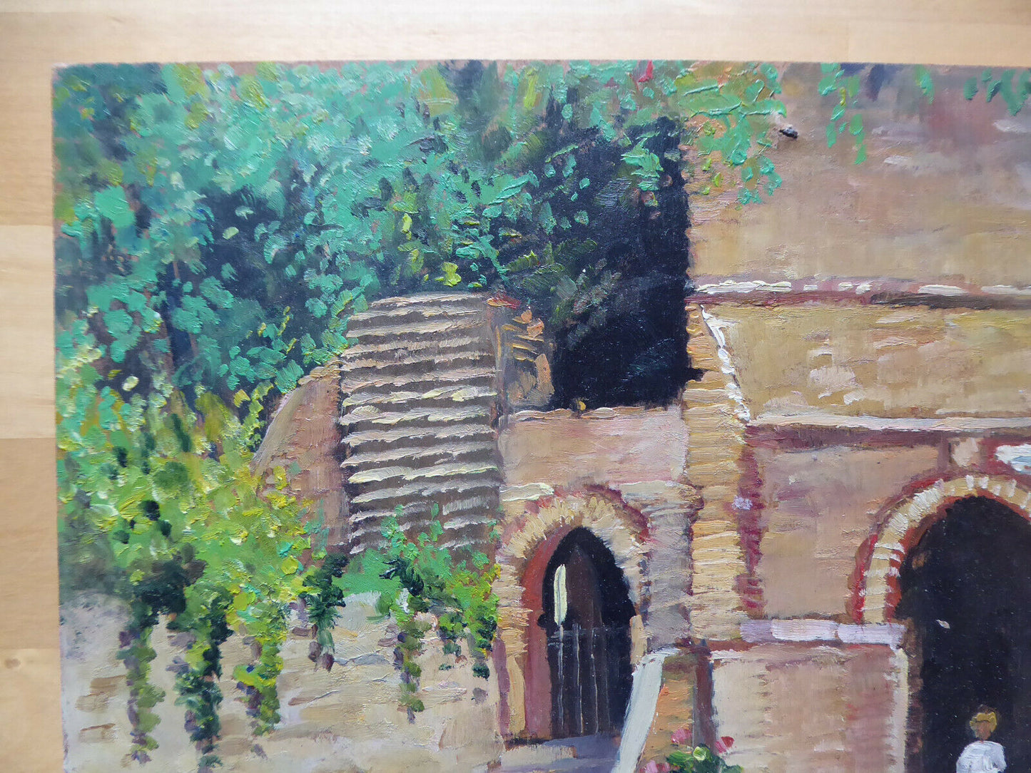 VINTAGE OIL PAINTING SIGNED VIEW OF SPAIN 1900'S ANDALUSIA PAINTING MD1 