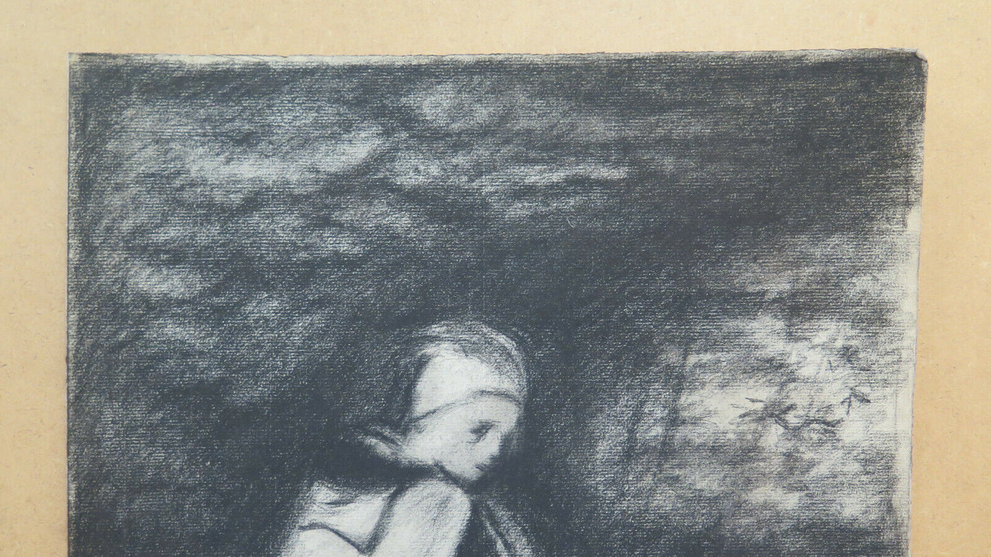 ANTIQUE CHILD PORTRAIT DRAWING BY FRENCH ARTIST Pierre Duteurtre DUT BM53.1