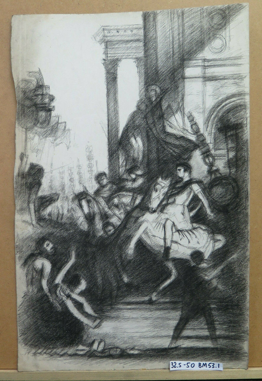 ANTIQUE DRAWING BY FRENCH ARTIST Pierre Duteurtre DUT CLASSICAL SCENE BM53.1 and