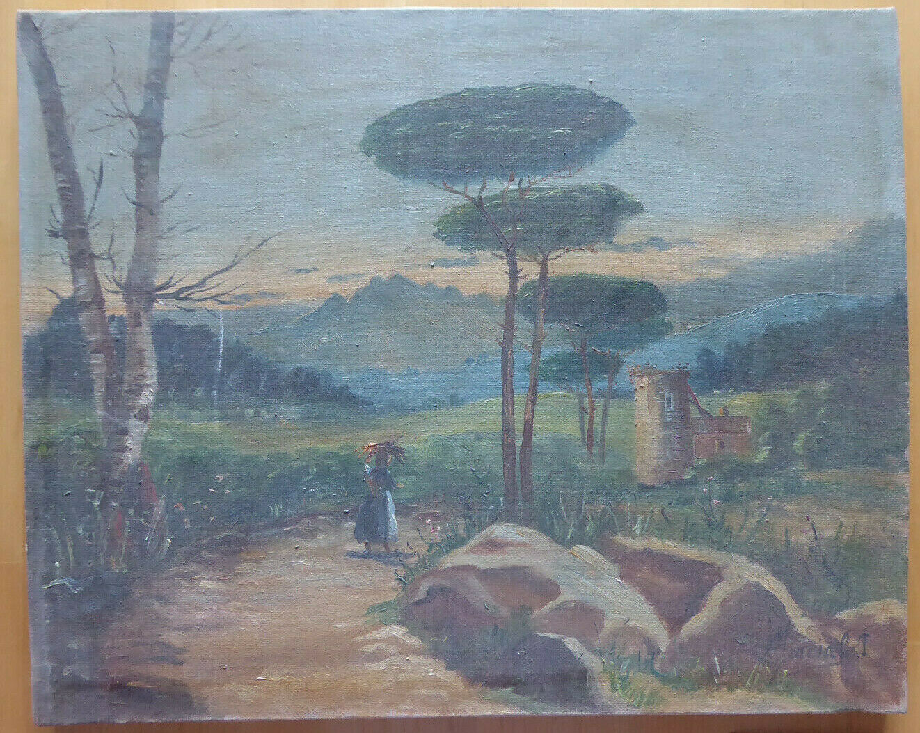 QUADRO ANTICO SPAGNOLO FIRMATO MARCIAL PAESAGGIO CAMPAGNA OLIO SU TELA MD7 - Belbello Antiques