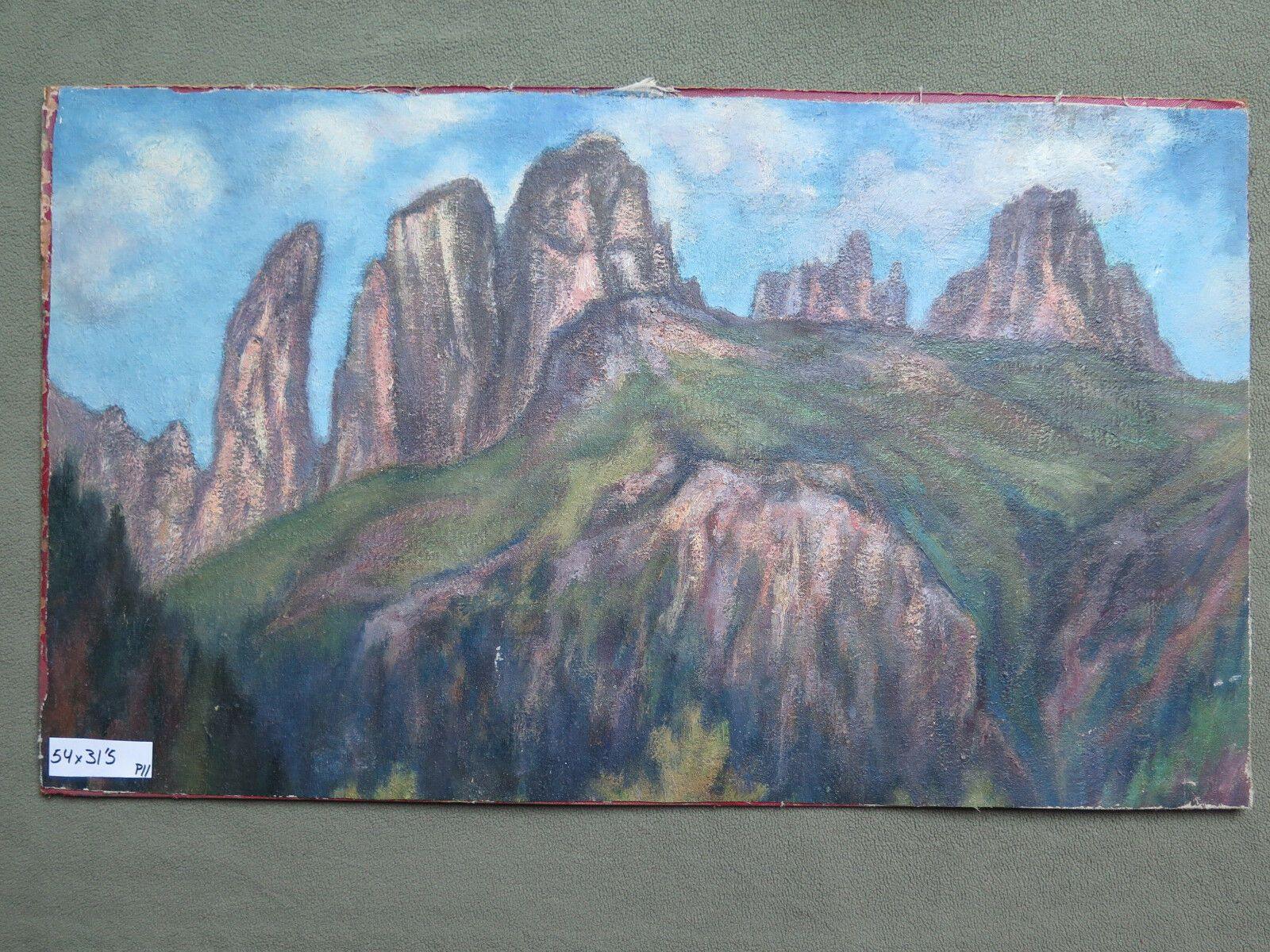 DIPINTO AD OLIO SU TAVOLA QUADRO PAESAGGIO DOLOMITI TRE CIME DI LAVAREDO p11 - Belbello Antiques