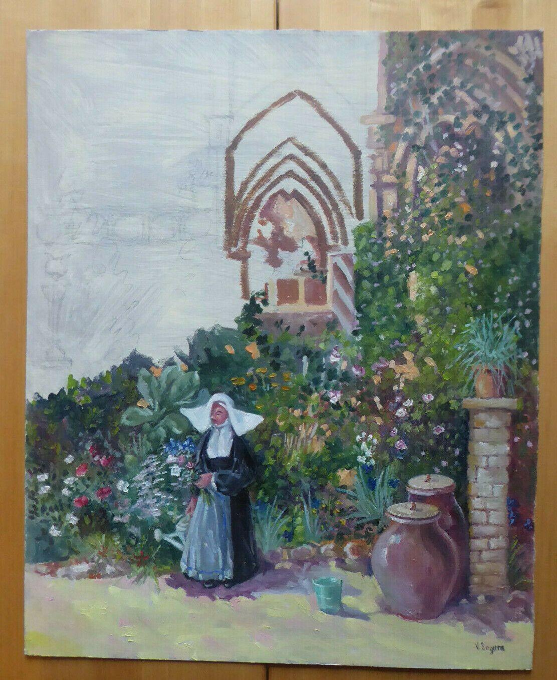 VECCHIO QUADRO IN STILE IMPRESSIONISTA VEDUTA CHIOSTRO MONASTERO SPAGNA '900 MD3 - Belbello Antiques