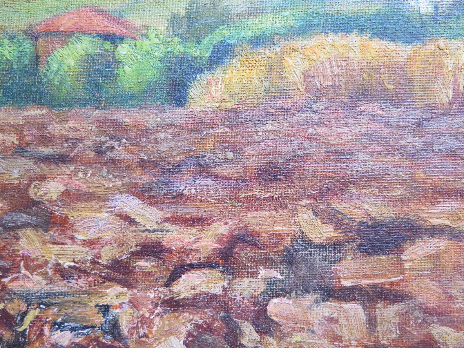 PAESAGGIO DI CAMPAGNA CON CAMPI COLTIVATI QUADRO AD OLIO SU TAVOLA 43x27 cm p9 - Belbello Antiques