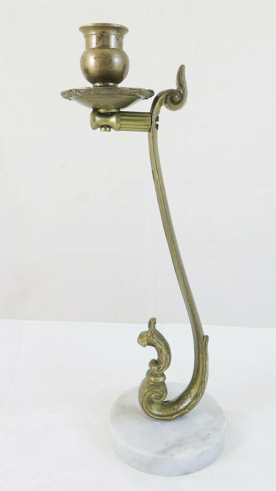 CANDELIERE IN BRONZO DORATO IN STILE BAROCCO CON BASE IN MARMO PRIMO 900 CH9 - Belbello Antiques