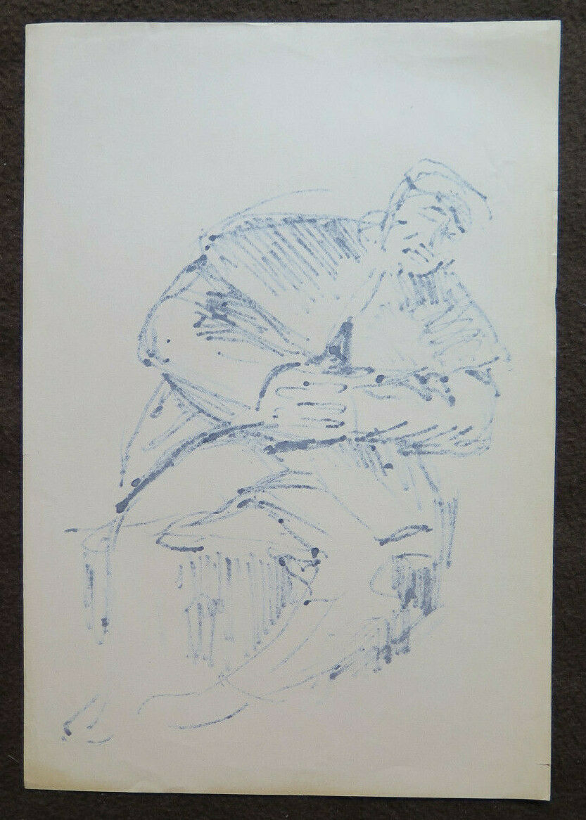 QUADRO DISEGNO BOZZETTO SU CARTA STUDIO FIGURA MASCHILE ANNI '50 RITRATTO P28.7