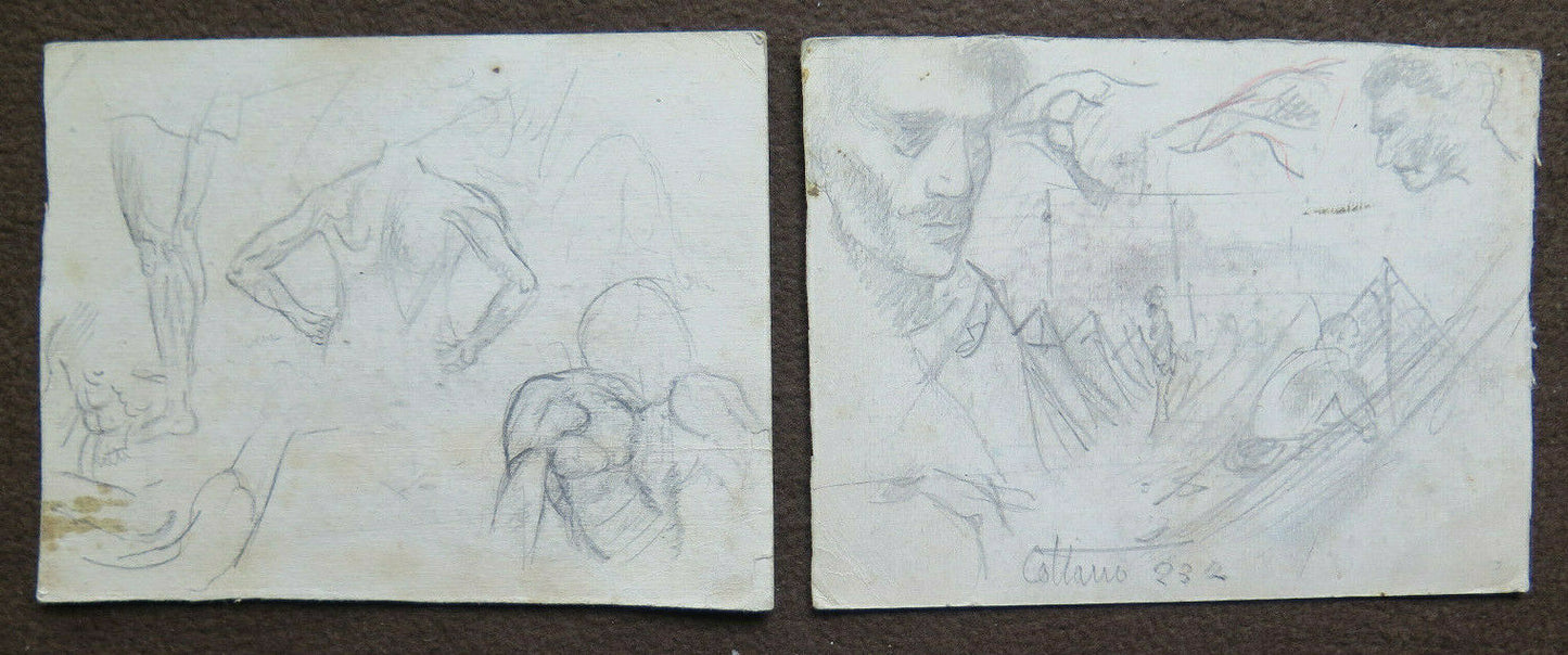 DUE ANTICHI DISEGNI BOZZETTI CON STUDIO PER CORPO UMANO ANNI '40 DISEGNO P28.6