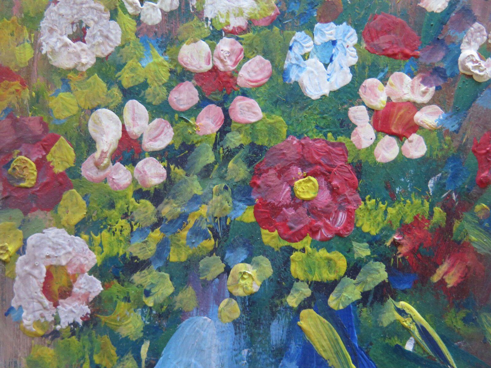 MAZZO DI FIORI IN STILE IMPRESSIONISTA QUADRO ANTICO DIPINTO OLIO SU TAVOLA v - Belbello Antiques