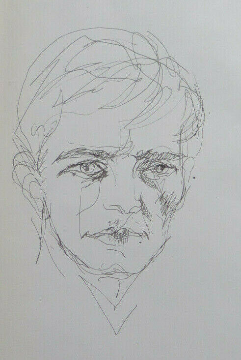 OLD DRAWING MALE PORTRAIT STUDY SKETCH SKETCH VINTAGE ART P28.8