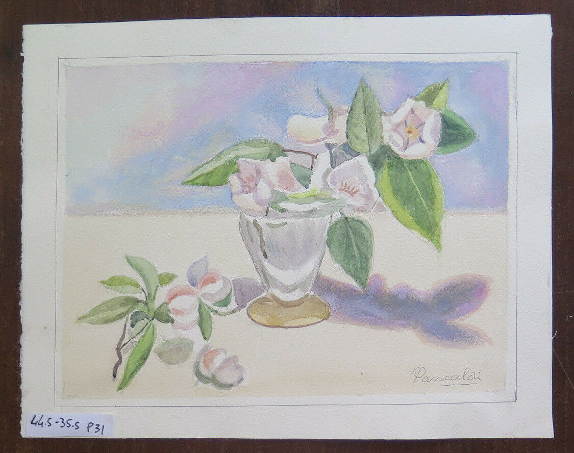 ACQUERELLO SU CARTA VINTAGE QUADRO DIPINTO A FIORI FIRMATO META' '900 P31