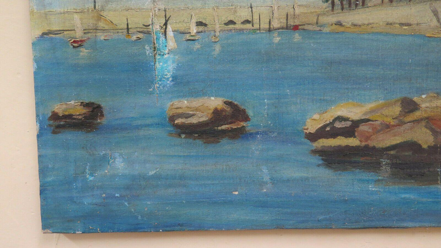 QUADRO AD OLIO VEDUTA DI MENTONE MENTON COSTA AZZURRA FIRMATO BERTHOMIEU BM45 - Belbello Antiques