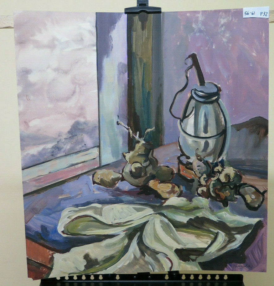 56x61 cm VINTAGE OIL PAINTING INTERIOR WITH STILL LIFE OBJECTS P32