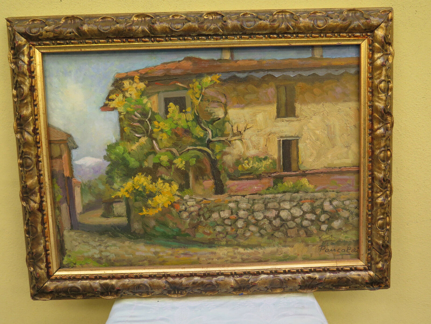 ANTICO DIPINTO IN STILE IMPRESSIONISTA PAESAGGIO DI CAMPAGNA FIRMATO PANCALDI - Belbello Antiques