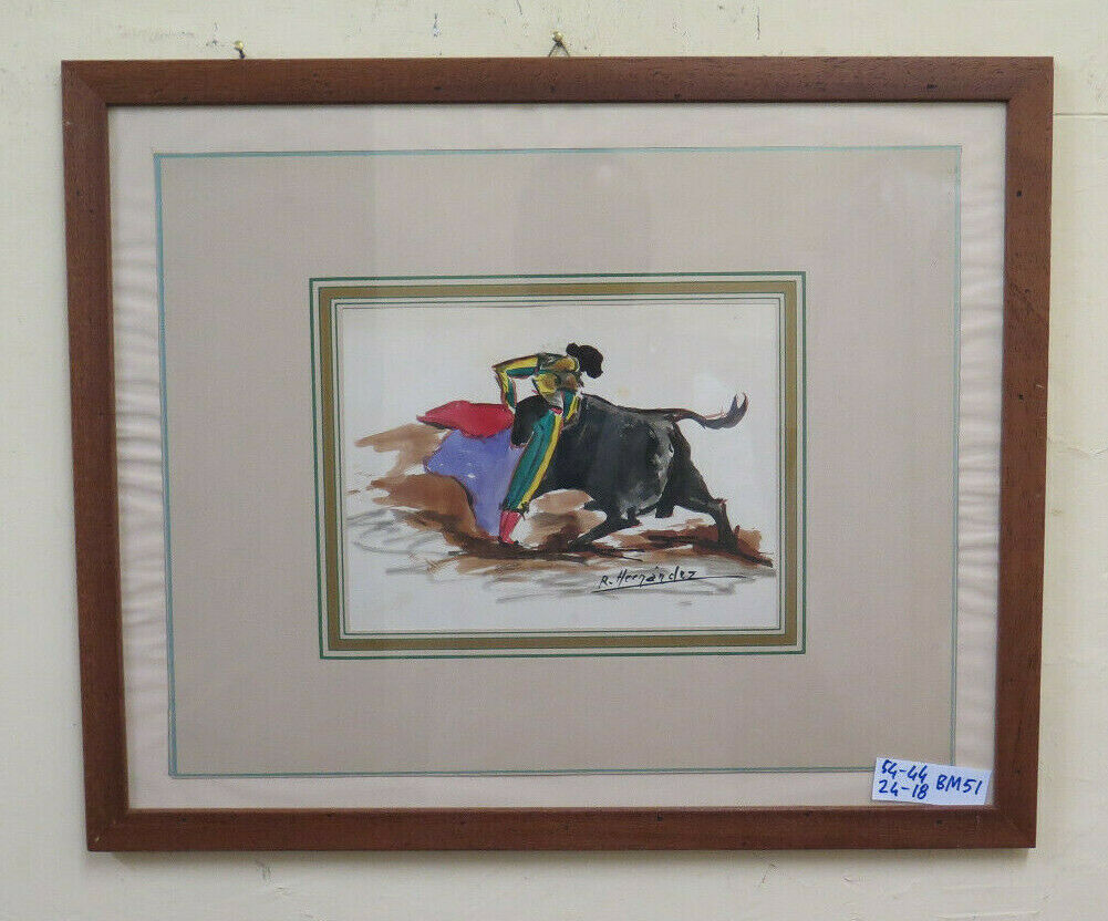 VINTAGE PAINTING WITH 4 LARGE SKETCHES SIGNED BY HERNANDEZ TORERO CORRIDA BM51 BM53.3