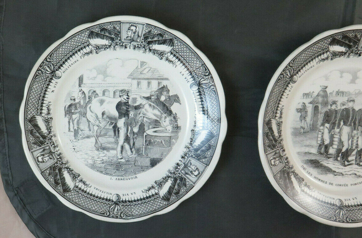 6 CERAMIC PLATES SARREGUEMINES LA VIE MILITAIRE FRANCE PORCELAIN BM32 