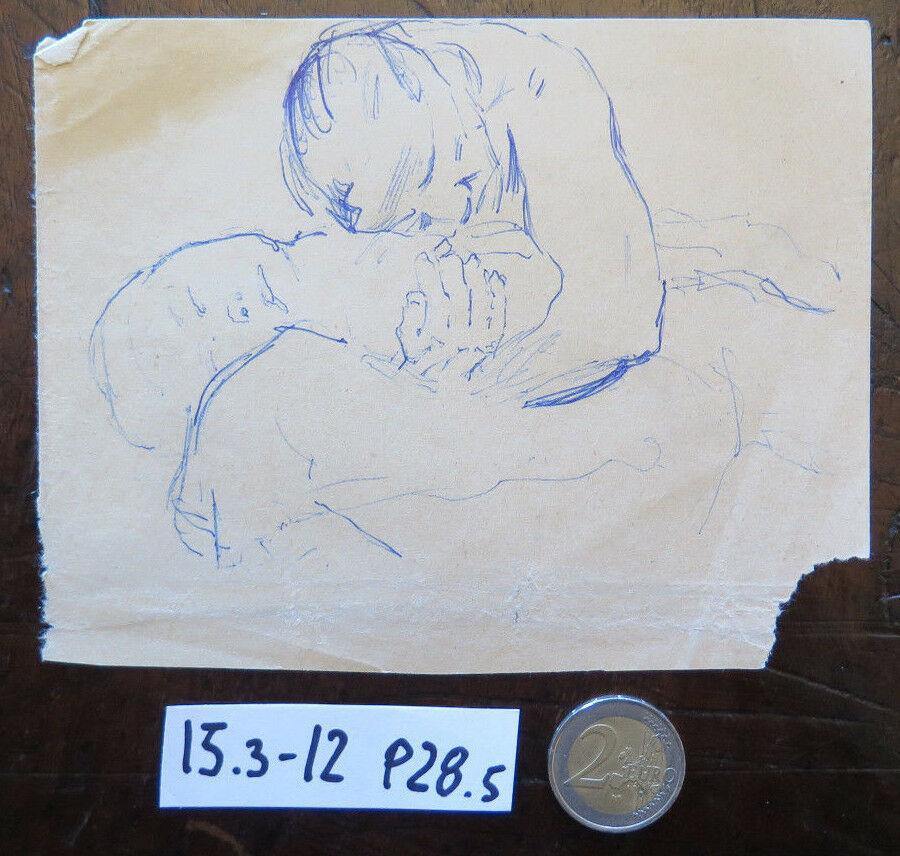 DISEGNO ANTICO INTENSO STUDIO PER CORPI UMANI ORIGINALE D'AUTORE ANNI '50 P28.5 - Belbello Antiques