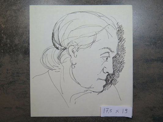 ANCIENT PEN DRAWING ON PAPER SKETCH FOR AN ELDERLY WOMAN'S FACE P28