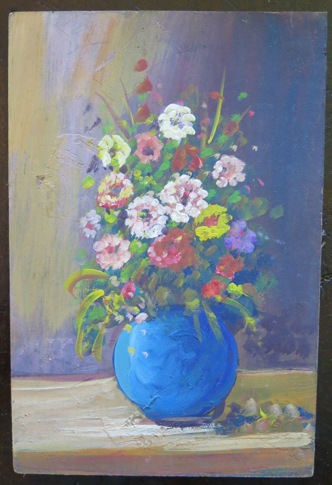 QUADRO IN STILE IMPRESSIONISTA DIPINTO AD OLIO SU TAVOLA FIORI FLOREALE v - Belbello Antiques