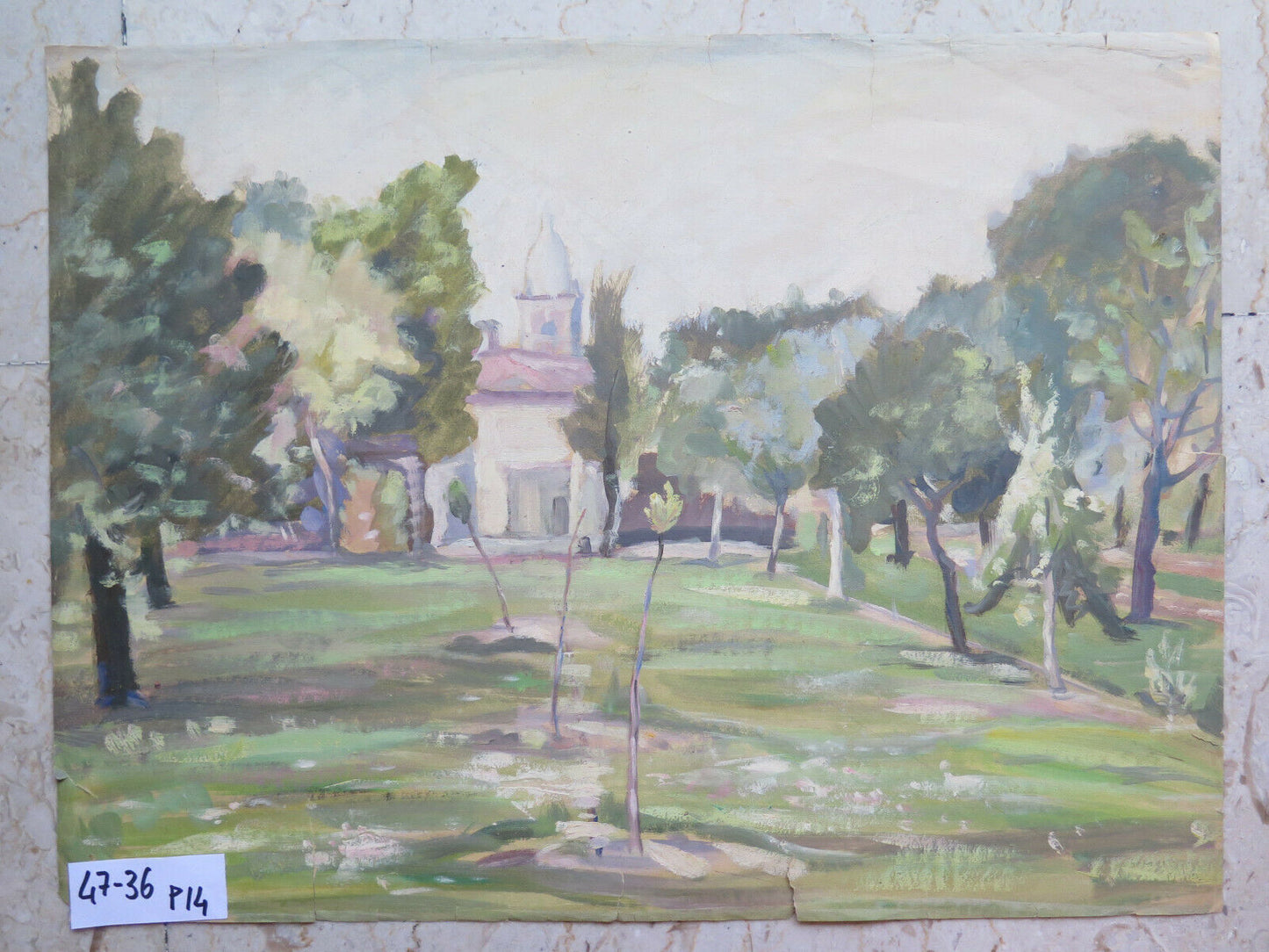 OLD PAINTING BY LOCAL PAINTER VIEW OF THE TOWN OF PIUMAZZO MODENA 47x36 cm P14