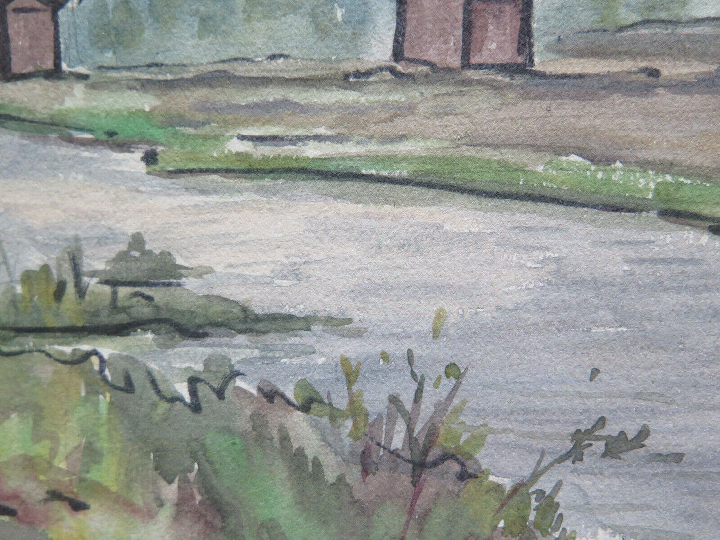 OLD WATERCOLOR PAINTING VIEW OF THE SPILAMBERTO BRIDGE 38x21 cm P14