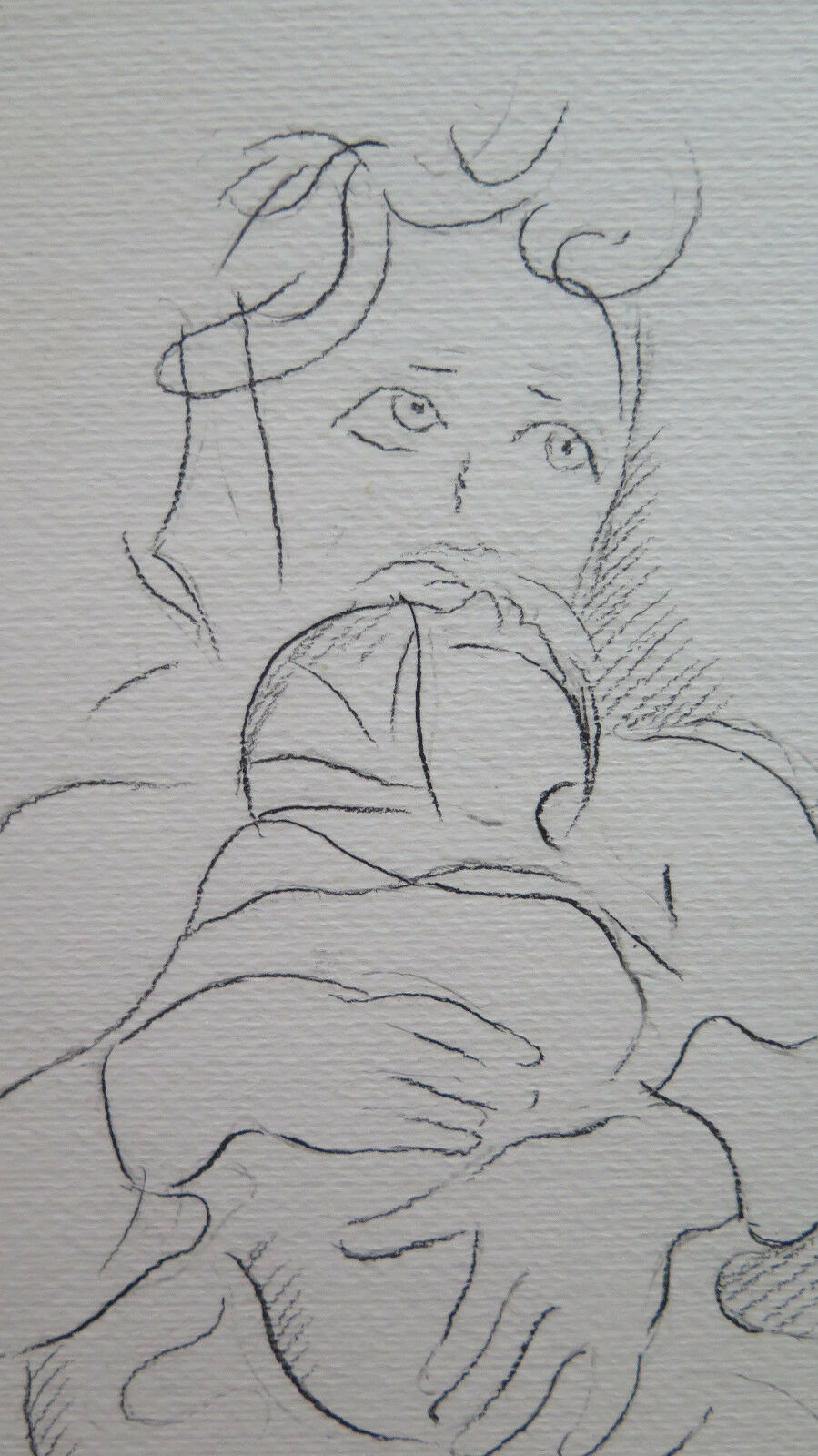 ANTIQUE DRAWING SKETCH SIGNED PANCALDI PENCIL PAPER PORTRAIT MOTHER CHILD P31