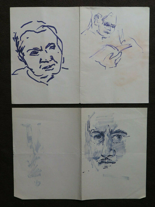 TWO OLD SKETCH DRAWINGS WITH MALE FIGURES HUMAN FACES WORK PAINTER P28.8