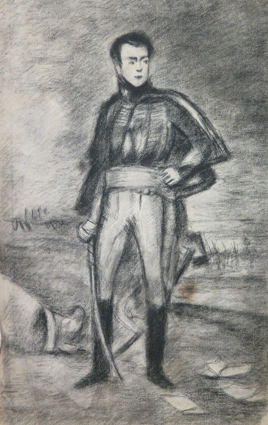 DISEGNO ANTICO GRANDE MISURA RITRATTO MILITARE CARTA Pierre Duteurtre DUT BM53.1